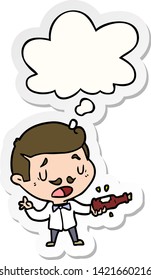 cartoon wine expert with thought bubble as a printed sticker