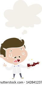 cartoon wine expert with thought bubble in retro style