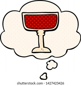 cartoon wine glass with thought bubble in comic book style