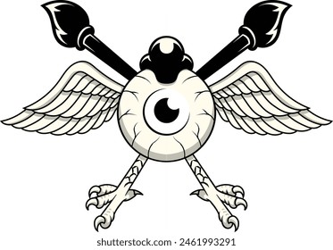 cartoon winged eyeball vector, eyeball vector art illustration design