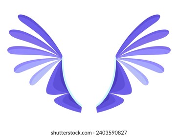 Cartoon wings of fairy creatures, fantasy characters and animals. Wings pairs with colorful cover designs. Isolated cartoon vector illustration