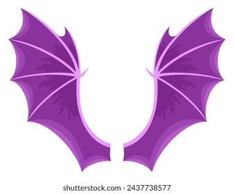 Cartoon wings of fairy creatures, fantasy characters and animals. Wings pairs with colorful cover designs. Isolated cartoon vector illustration