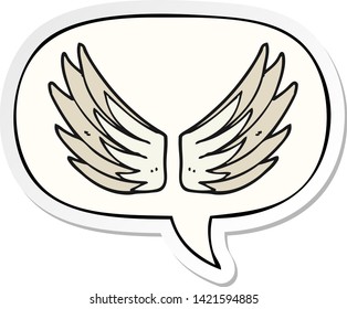 cartoon wings symbol with speech bubble sticker