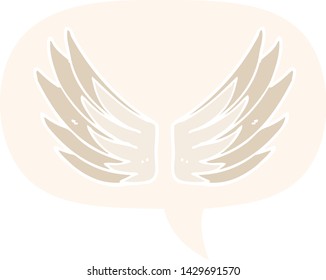 cartoon wings symbol with speech bubble in retro style