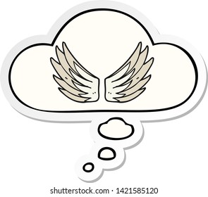 cartoon wings symbol with thought bubble as a printed sticker