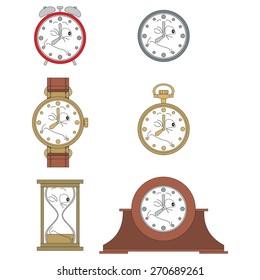 Cartoon winking clock or watch face smiles illustration 015