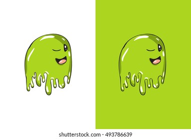 Cartoon Winking Emoji in Ghost Style .  Green color Vector Illustration