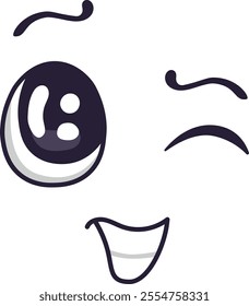 Cartoon winking face with a joyful expression, radiating happiness and positive emotions, perfect for conveying cheerful messages and playful interactions