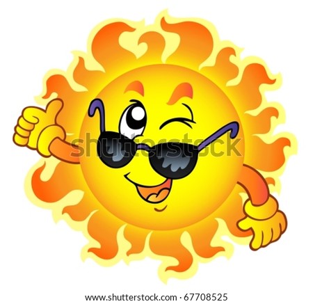 Cartoon winking Sun with sunglasses - vector illustration.