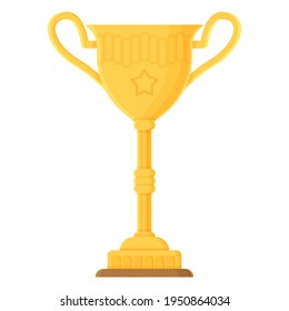 Cartoon winner cup object. Golden trophy with crown. Prize, success, competition, achievement, congratulations concept. Stock vector element isolated on white background in flat style.