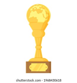Objeto de la copa ganadora de dibujos animados. Trofeo de oro con corona. Premio, éxito, competencia, logro, concepto de felicitaciones. Elemento vectorial de material aislado sobre fondo blanco en estilo plano.
