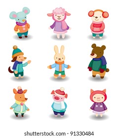 cartoon winter animal set