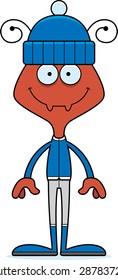 A cartoon winter ant smiling.