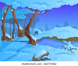 Cartoon winter background for a game art