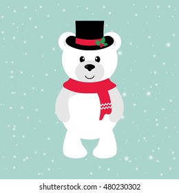 cartoon winter bear with hat and scarf 