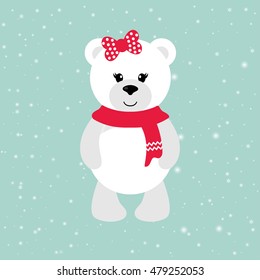 cartoon winter bear with a scarf and bow