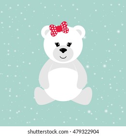 cartoon winter bear sitting with bow