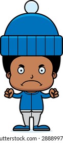 A cartoon winter boy looking angry.