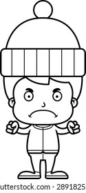 A cartoon winter boy looking angry.