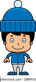 A cartoon winter boy smiling.