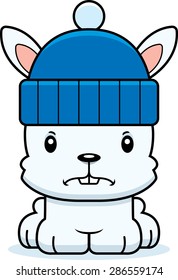 A cartoon winter bunny looking angry.