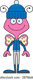 A cartoon winter butterfly smiling.