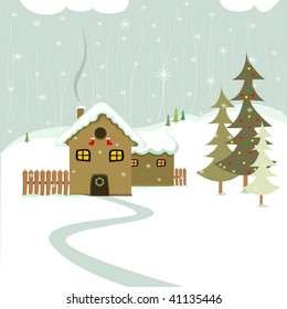 Cartoon Winter Chalet Illustration