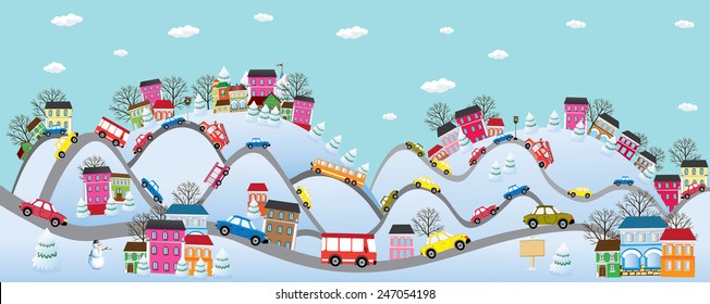 Cartoon winter city 