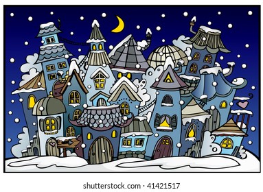 cartoon winter fairytale town