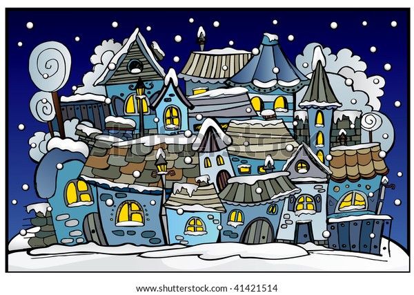 Cartoon Winter Fairytale Town Stock Vector (Royalty Free) 41421514