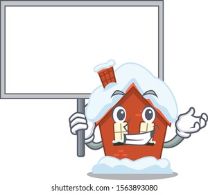 Cartoon winter house with in bring board character