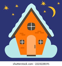 Cartoon winter house. Flat style. Vector illustration 
