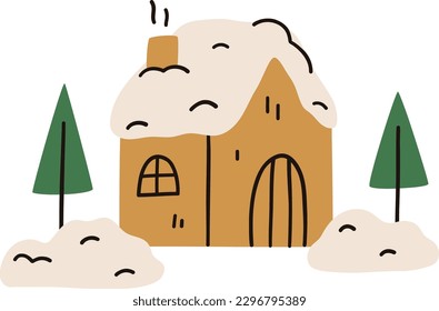 Cartoon winter house with snow. Vector illustration.