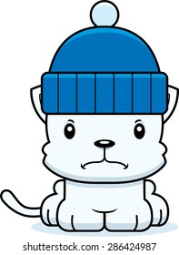 A cartoon winter kitten looking angry.