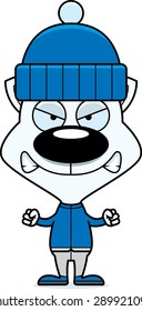 A cartoon winter kitten looking angry.