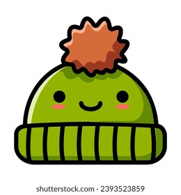 cartoon winter knit hat Christmas colorful ornaments icon. Winter event. Chrismas decorations. Happy new year. doodle elements.
