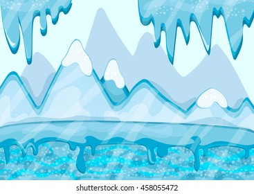 Cartoon winter landscape with iceberg and ice