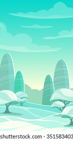 Cartoon winter landscape, vertical arctic background, mobile phone screen size