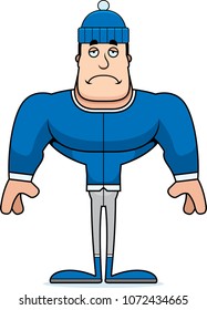 A cartoon winter man looking sad.