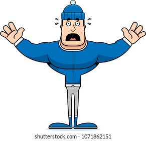 A cartoon winter man looking scared.