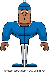A cartoon winter man looking surprised.