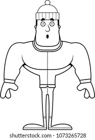 A cartoon winter man looking surprised.