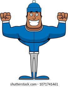 A cartoon winter man smiling.