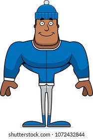 A cartoon winter man smiling.