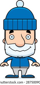 A cartoon winter man smiling.