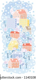 Cartoon winter old town blue background