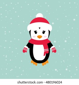 cartoon winter penguin with hat