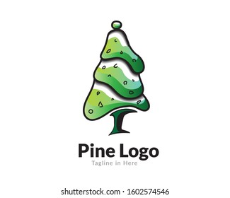 Cartoon winter pine logo design inspiration
