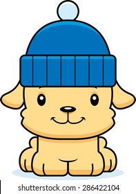 A cartoon winter puppy smiling.
