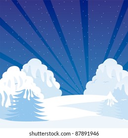 cartoon winter shrubbery with snow, night landscape. vector